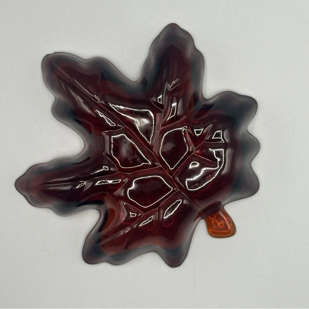 Amber Glass Maple Leaf Shaped Candy Dish Trinket‎ Dish